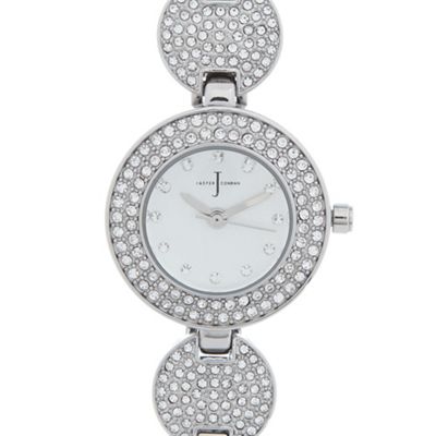 Ladies designer stainless steel pave disc bracelet watch